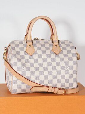 Louis Vuitton Speedy 25 Bandouliere Damier Azur Satchel Bag with Box & Dust Bag